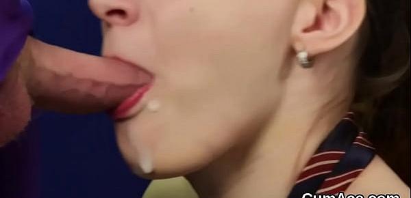 Spicy idol gets cumshot on her face gulping all the load